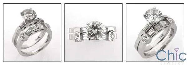 1.5 Carat Round CZ Center Flush Channel Cubic Zirconia Engagement Ring Set