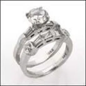 1.5 Carat Round CZ Center Flush Channel Cubic Zirconia Engagement Ring Set
