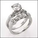1.5 Carat Round CZ Center Flush Channel Cubic Zirconia Engagement Ring Set