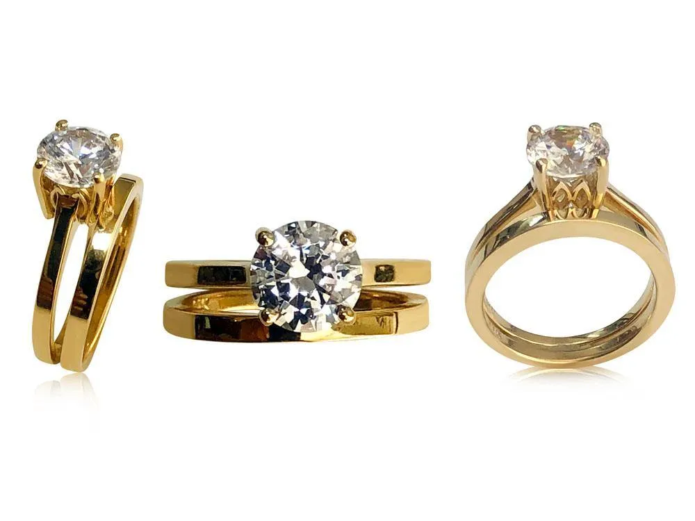 2 carat Engagement ring with band 2 mm shank 14K Yellow Gold