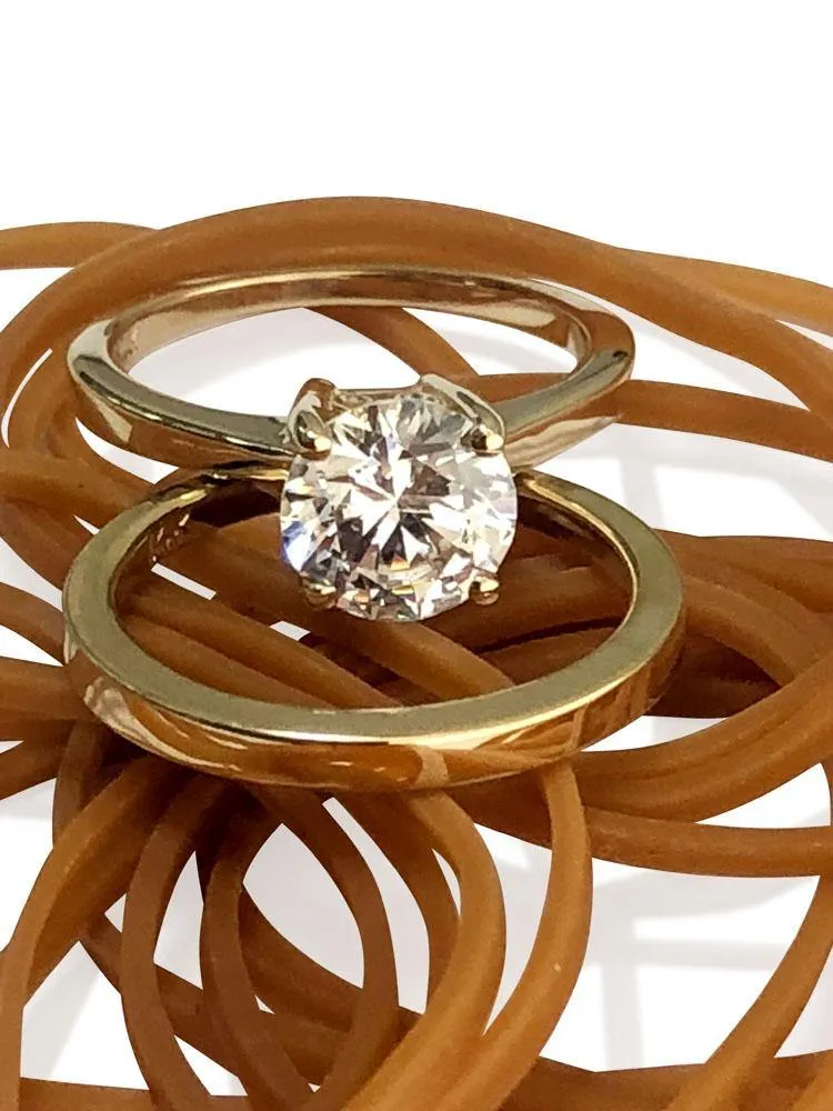 2 carat Engagement ring with band 2 mm shank 14K Yellow Gold