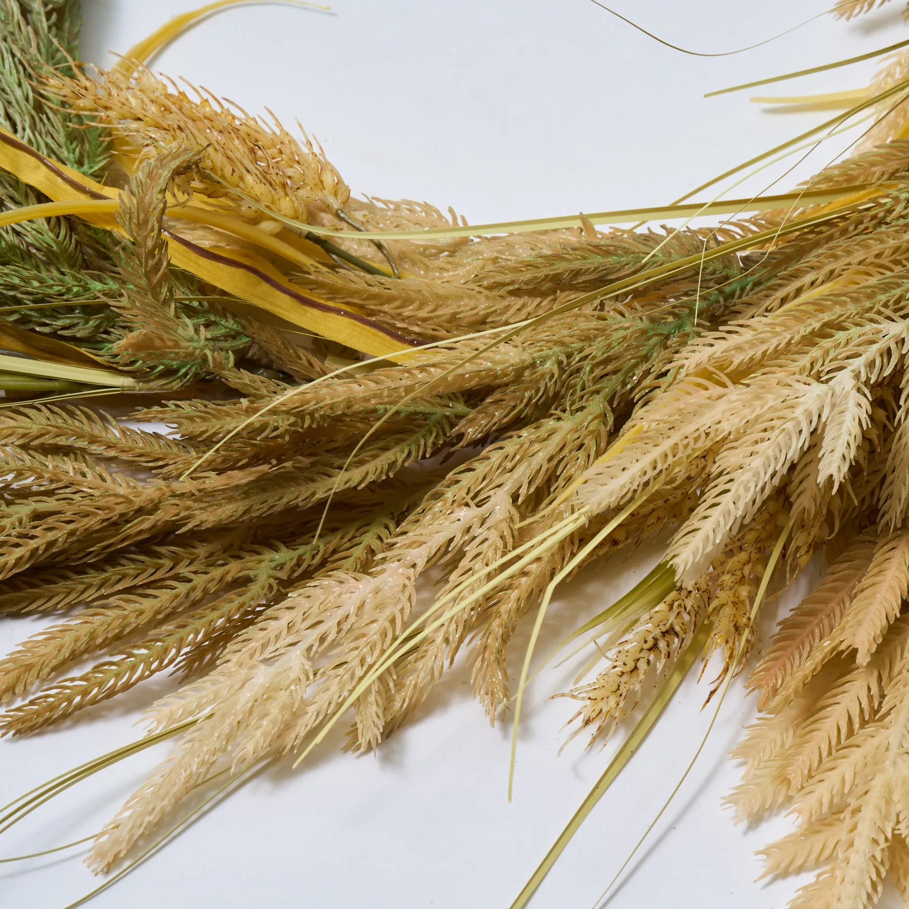 Dried-Look Wheat Grass & Neutral Tone Norfolk Pine Garland Mantel Decor