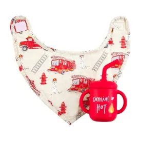Mud Pie -Fire Truck Silicone Cup & Bib Set