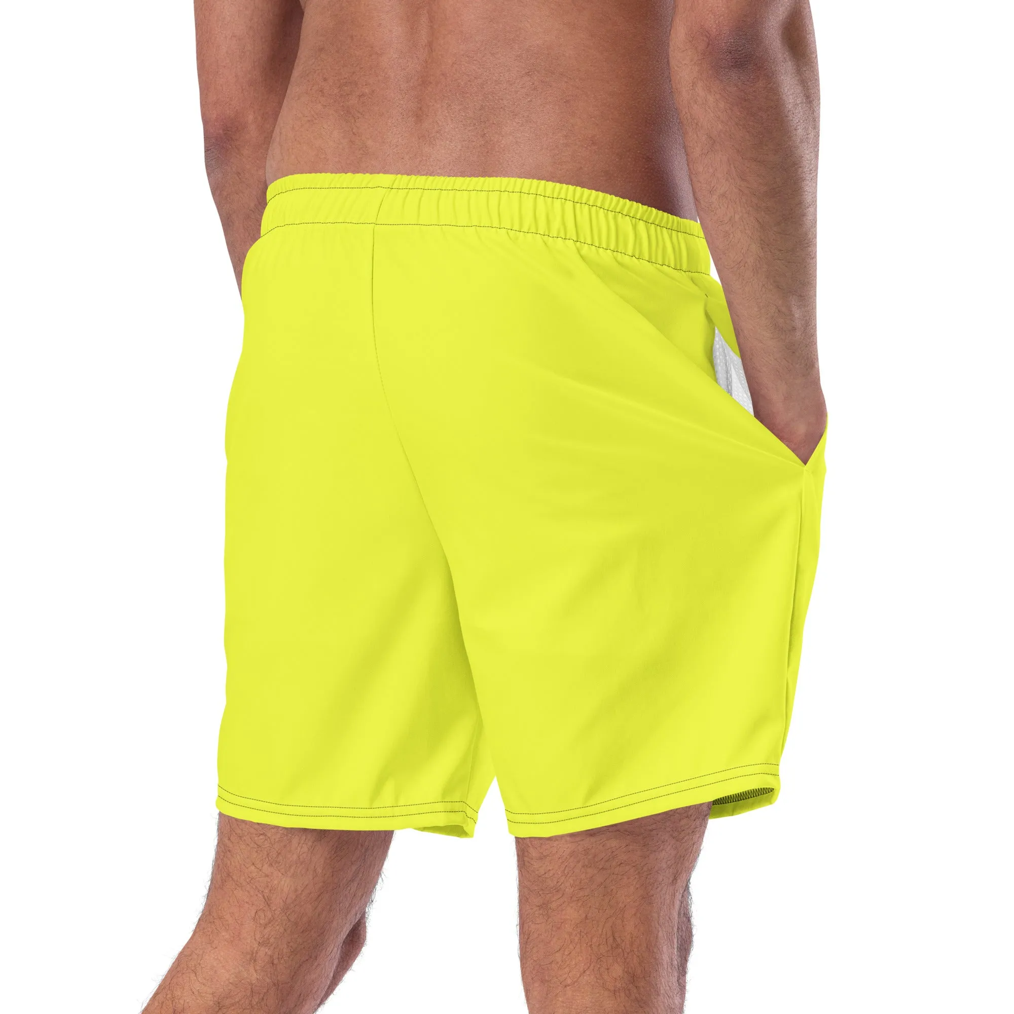 Neon Yellow Swimming Trunks with Rainbow Pocket