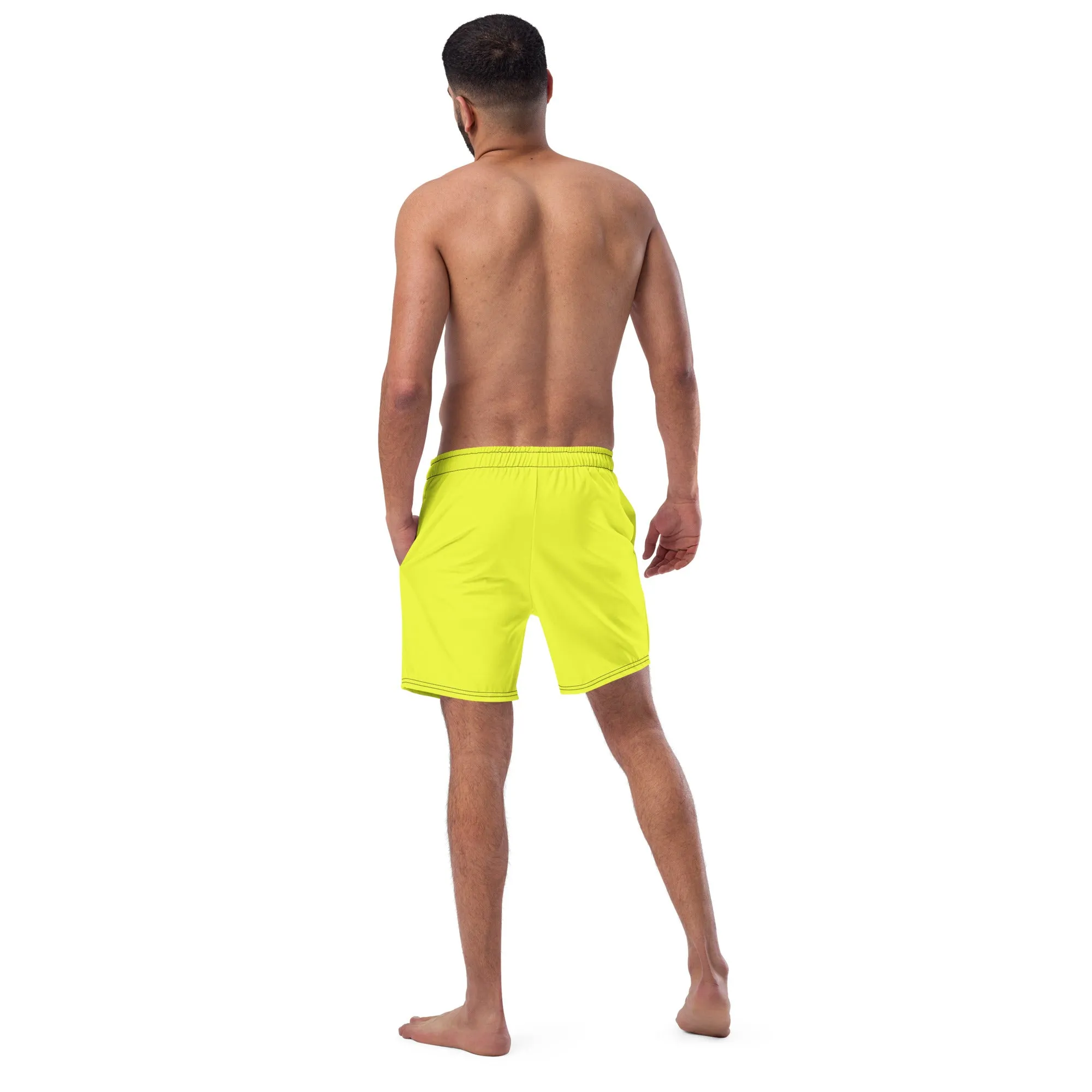 Neon Yellow Swimming Trunks with Rainbow Pocket