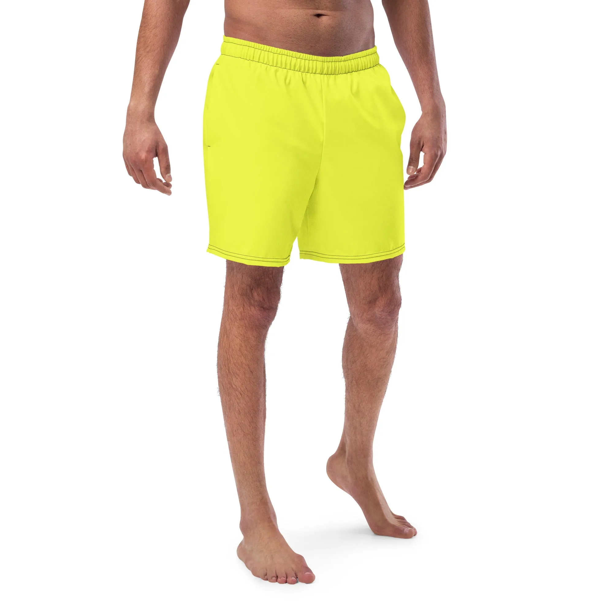 Neon Yellow Swimming Trunks with Rainbow Pocket