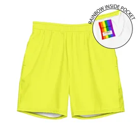 Neon Yellow Swimming Trunks with Rainbow Pocket