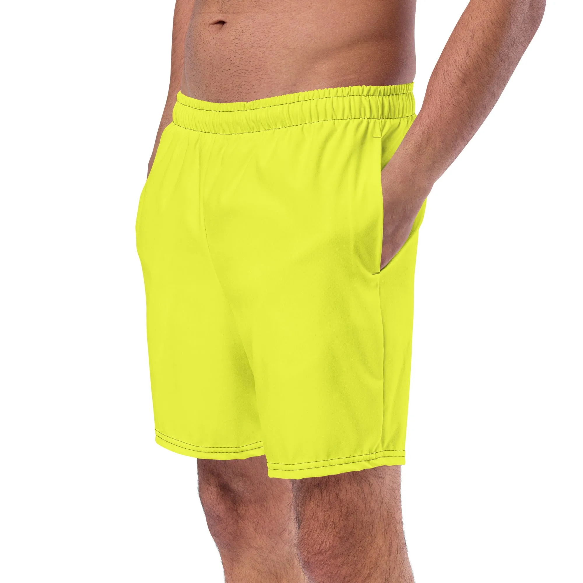 Neon Yellow Swimming Trunks with Rainbow Pocket
