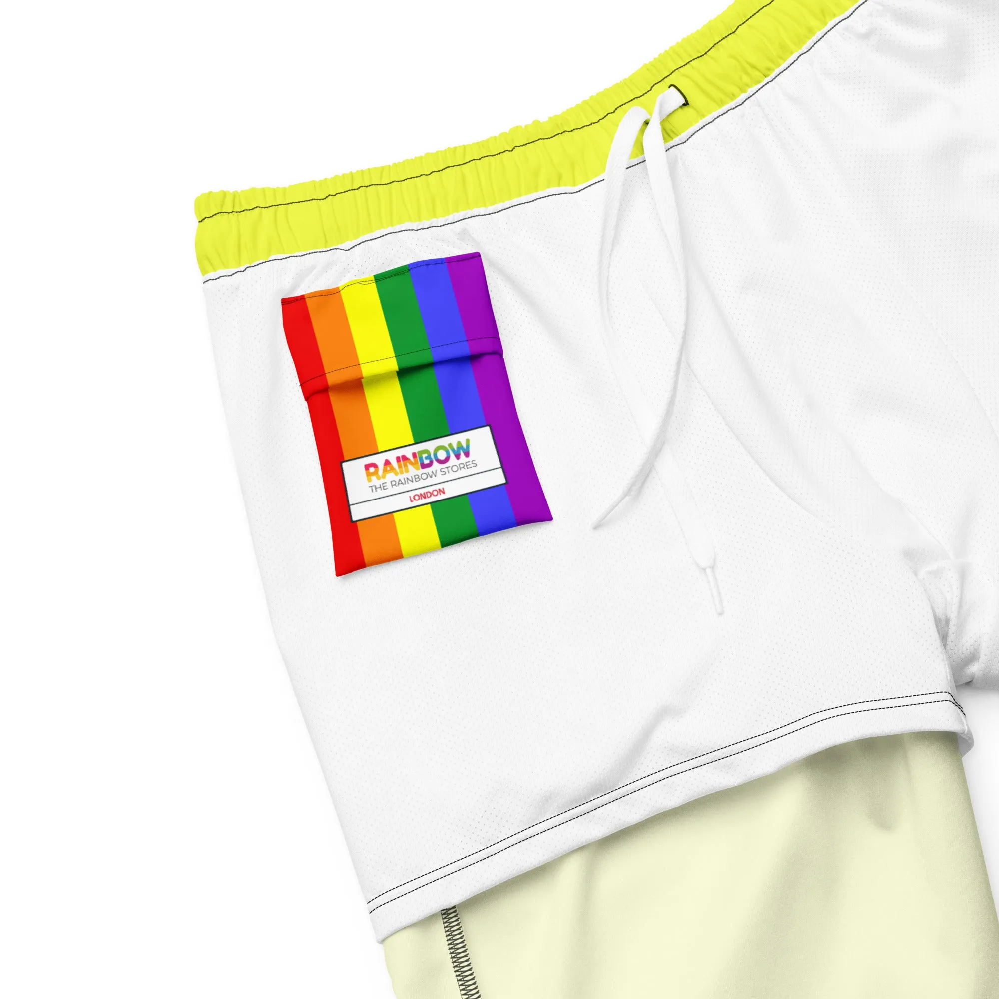 Neon Yellow Swimming Trunks with Rainbow Pocket
