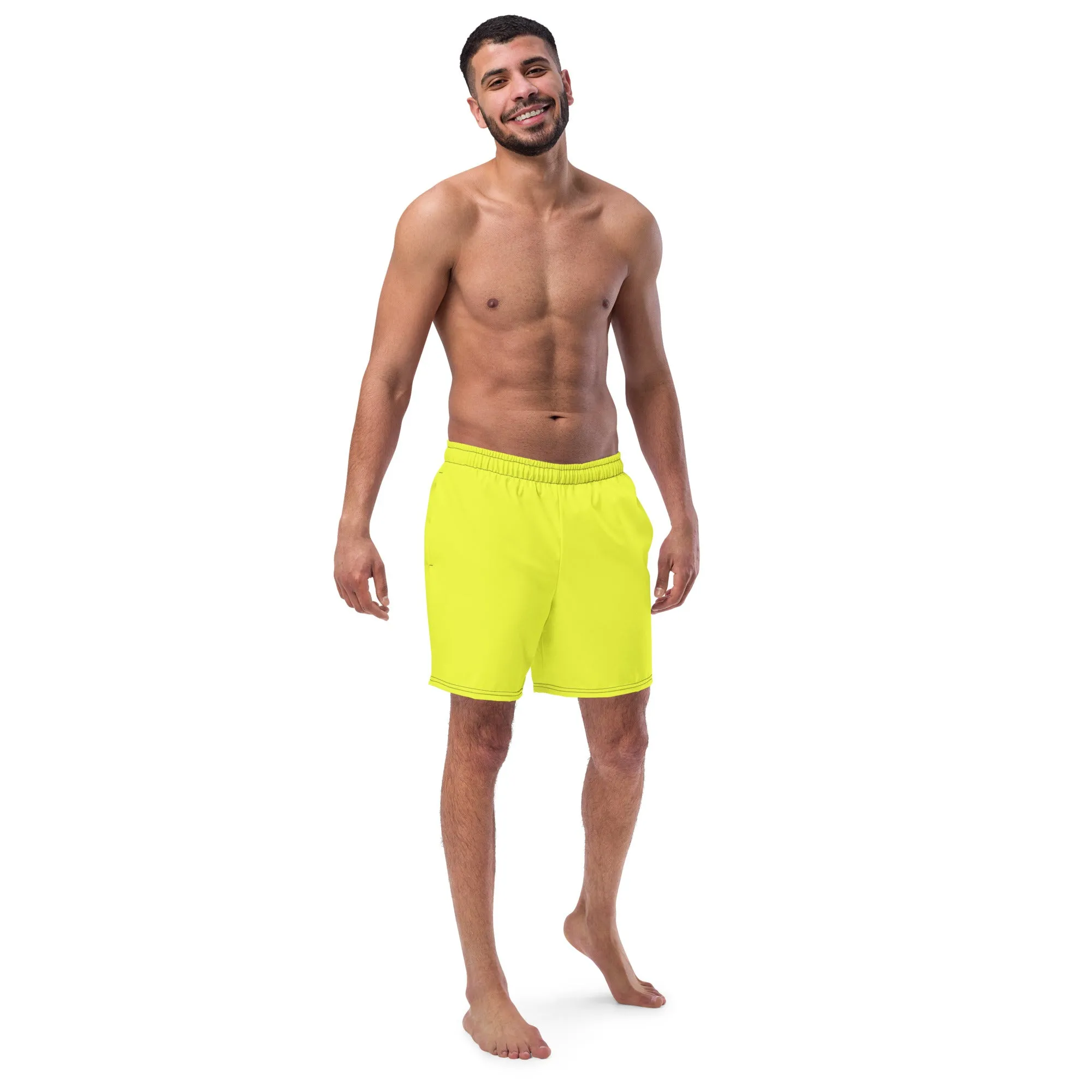 Neon Yellow Swimming Trunks with Rainbow Pocket